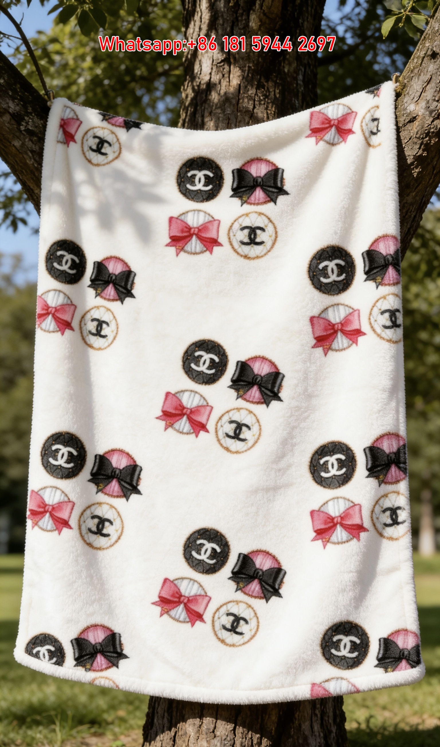 Chanel Bow & CC Logo Flannel Throw Blanket IMG_6899